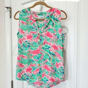 Kiwi Frssh Womans Sleeveless Lobster Crab Print Top, Large